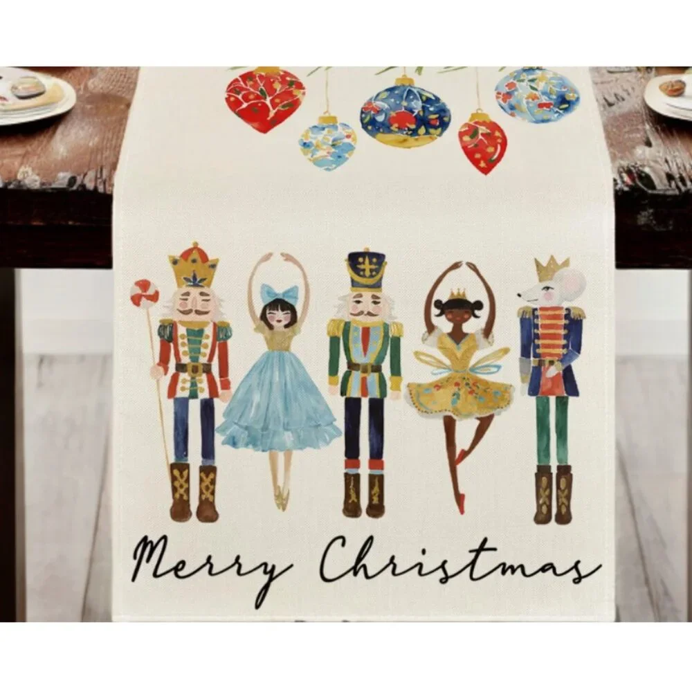Christmas Table Runner Nutcracker Decor Holiday Xmas Decoration Decorative Cloth